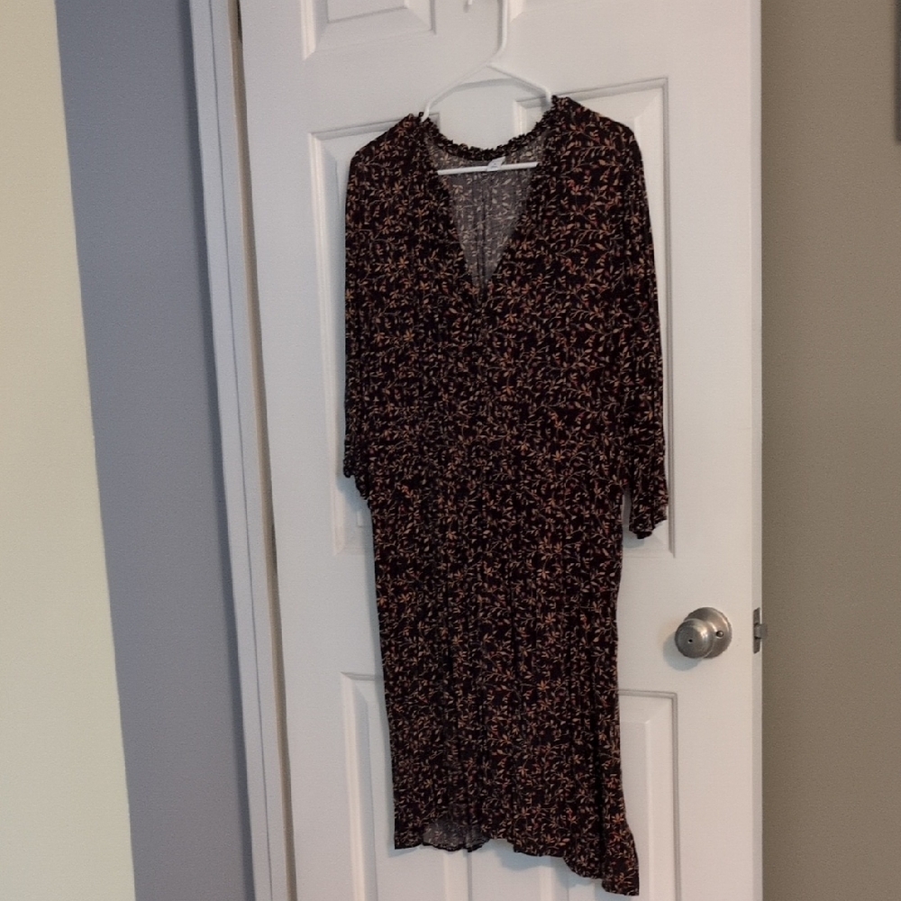 Old Navy Black Midi Dress with Pink Floral Print